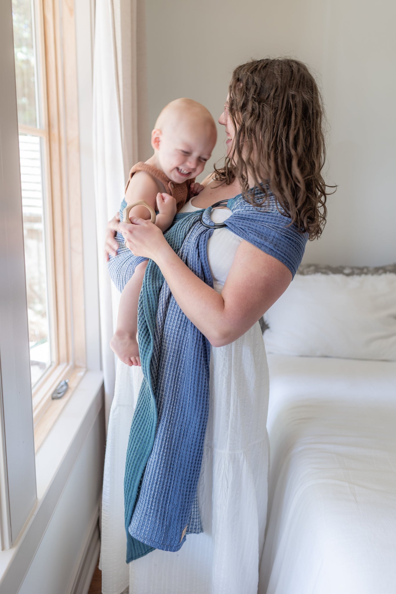 Walkabout Ring Sling Baby Carrier - Blue Cotton, Newborn To Toddler (Machine Washable)