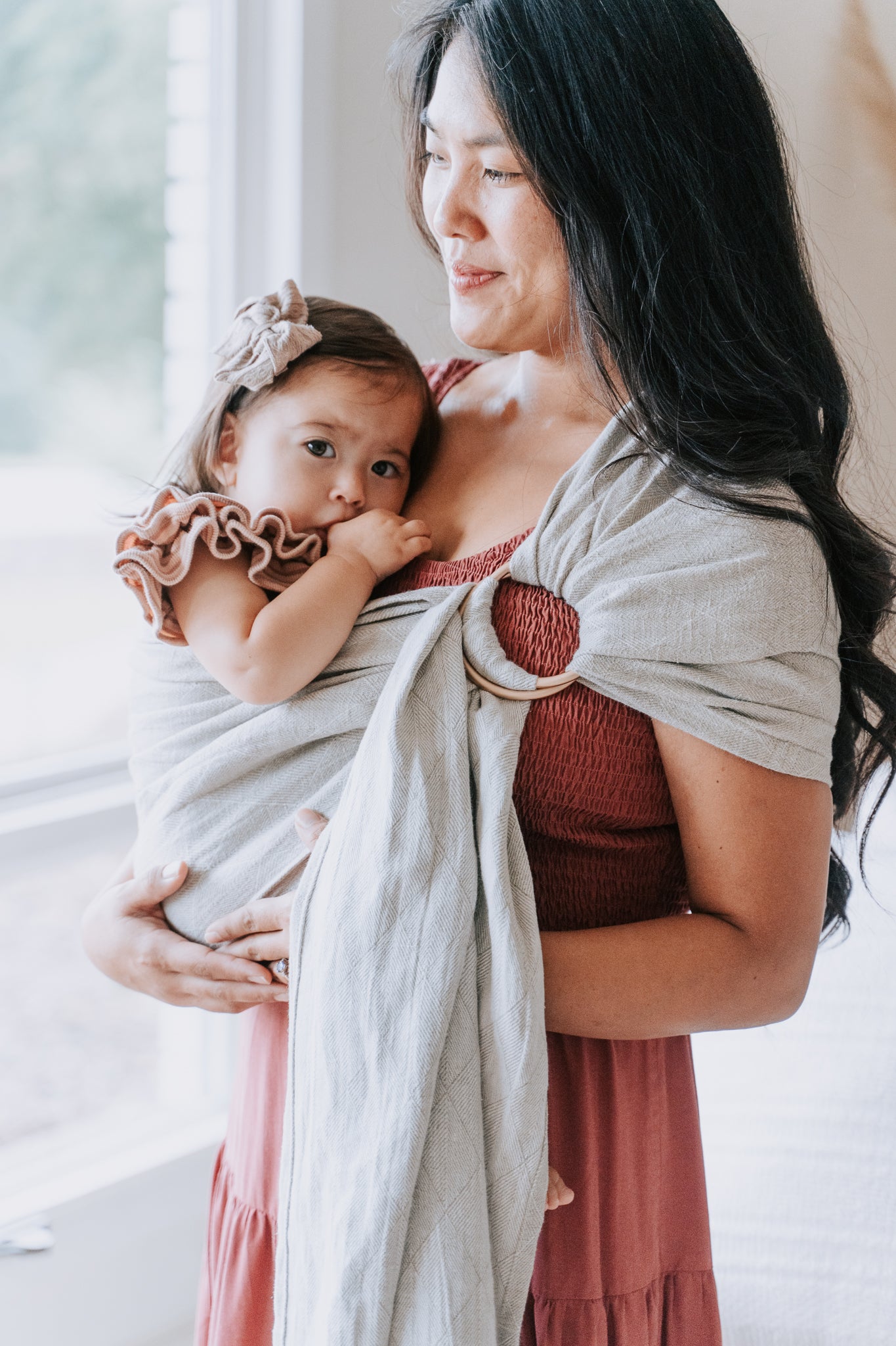 しっとりと【LoveHeld】リネン100% リングスリング Soft Linen/Cotton Woven Waffle Ring Sling Baby Carrier